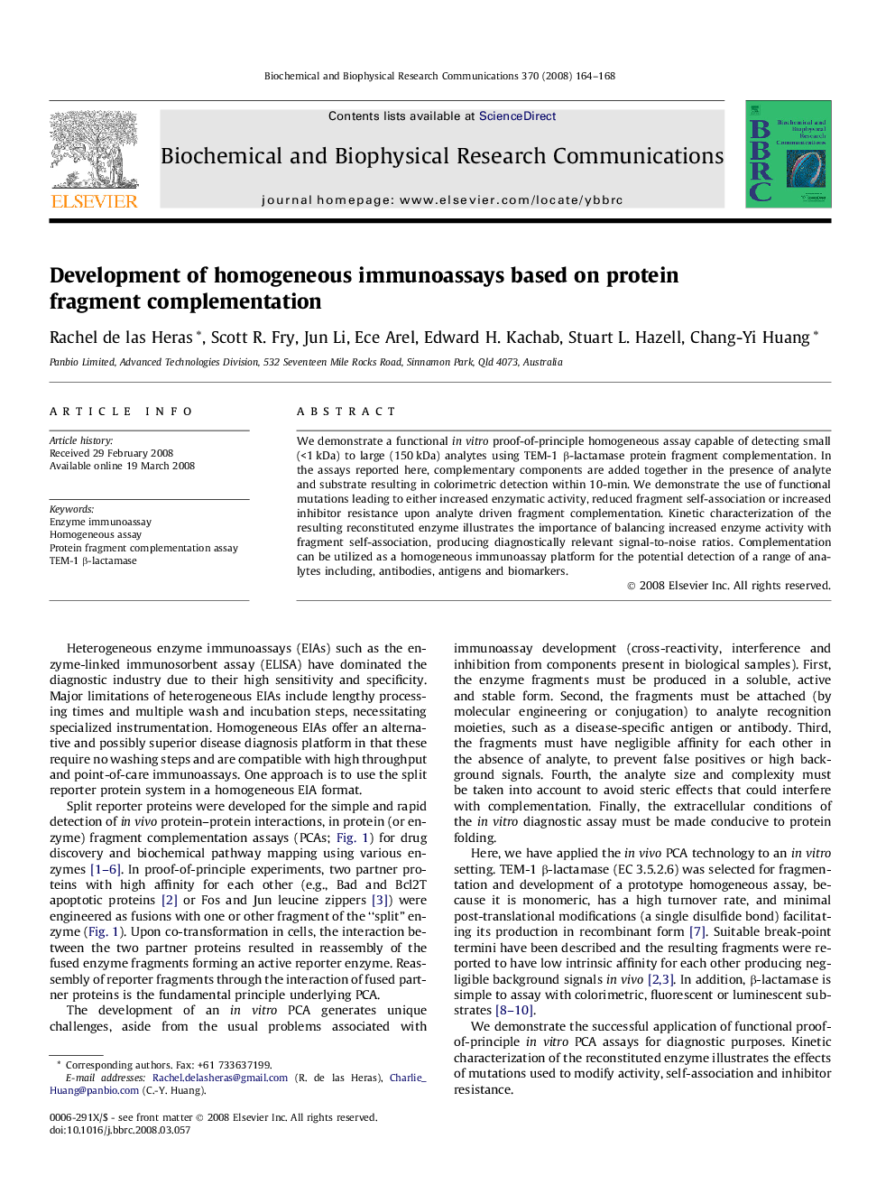 Development of homogeneous immunoassays based on protein fragment complementation