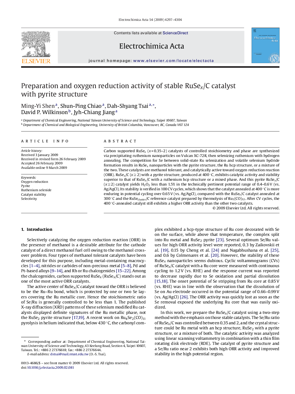 Preparation and oxygen reduction activity of stable RuSex/C catalyst with pyrite structure