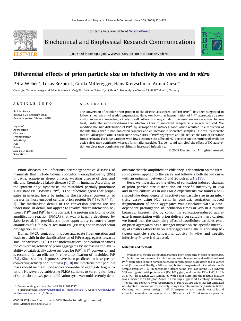 Differential effects of prion particle size on infectivity in vivo and in vitro