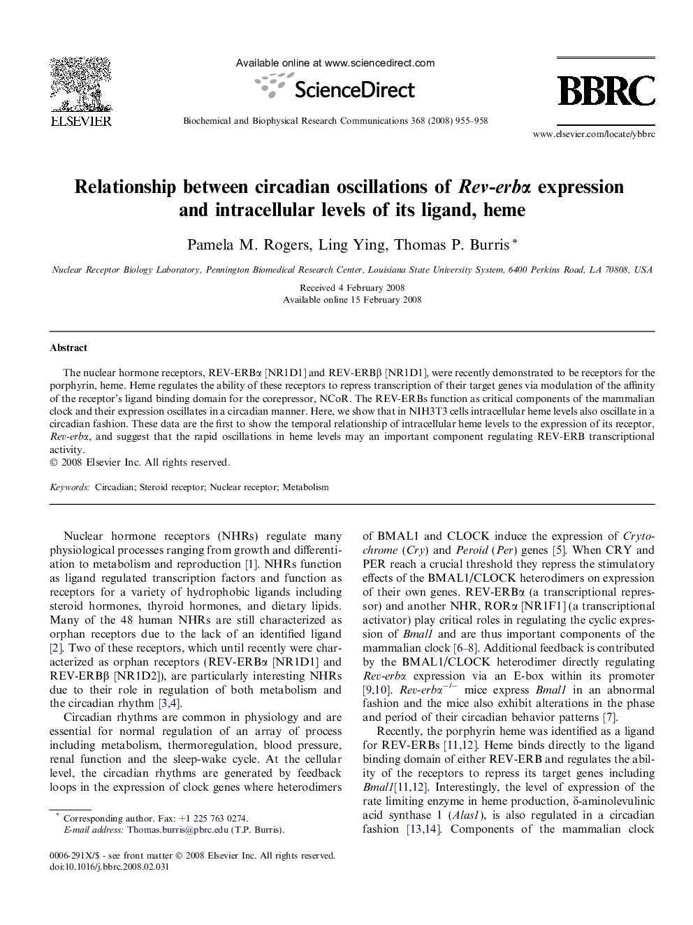 Relationship between circadian oscillations of Rev-erbα expression and intracellular levels of its ligand, heme