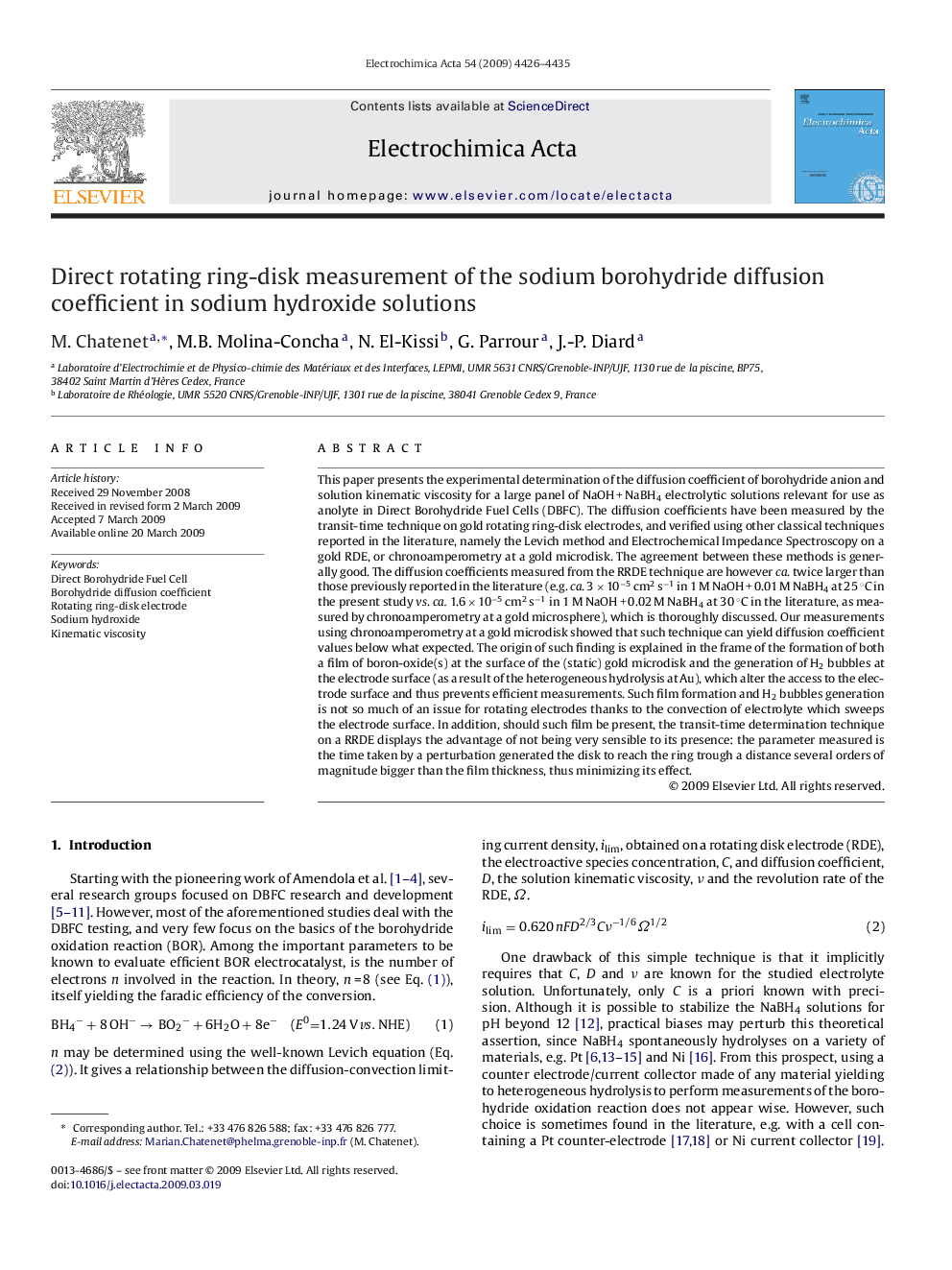 Direct rotating ring-disk measurement of the sodium borohydride diffusion coefficient in sodium hydroxide solutions