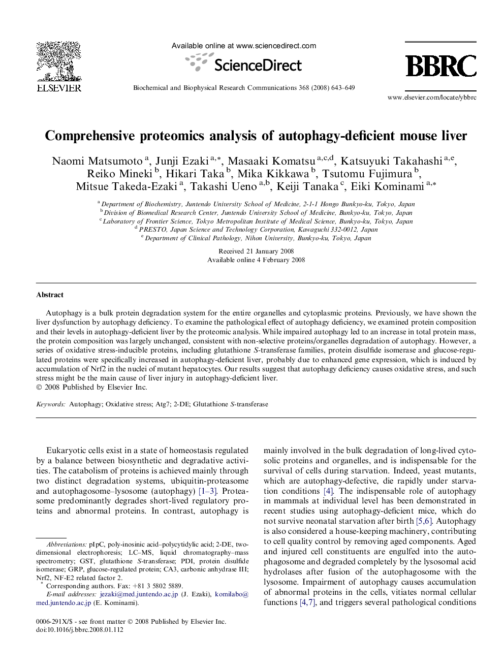 Comprehensive proteomics analysis of autophagy-deficient mouse liver