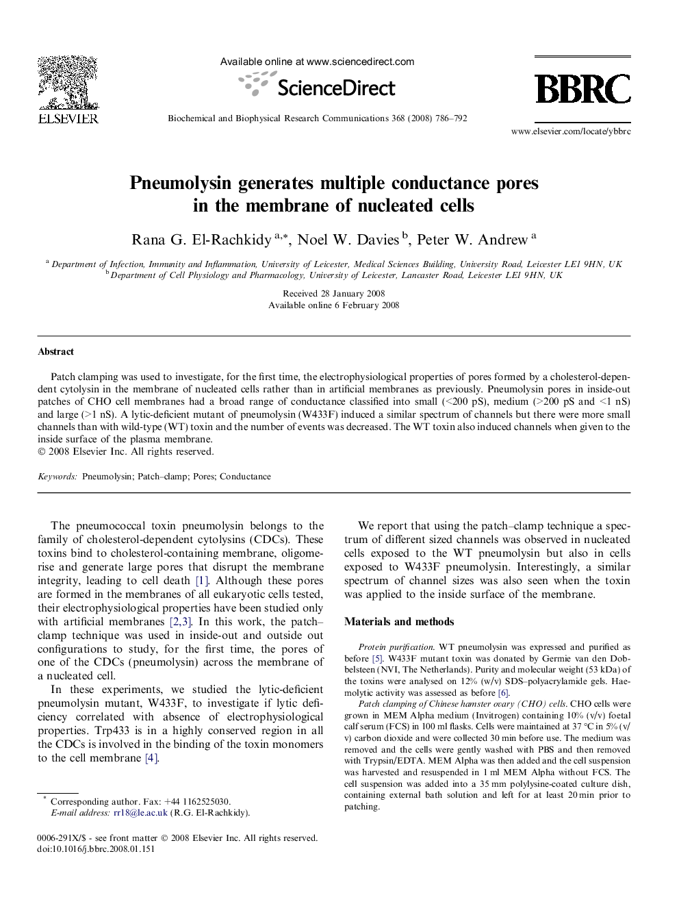 Pneumolysin generates multiple conductance pores in the membrane of nucleated cells