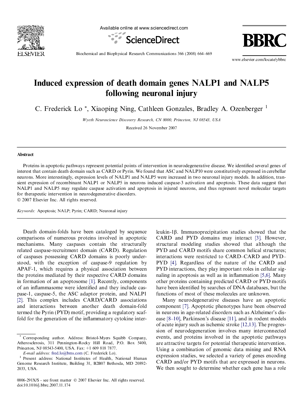 عکس صفحه اول مقاله: Induced expression of death domain genes NALP1 and NALP5 following neuronal injury Induced expression of death domain genes NALP1 and NALP5 following neuronal injury