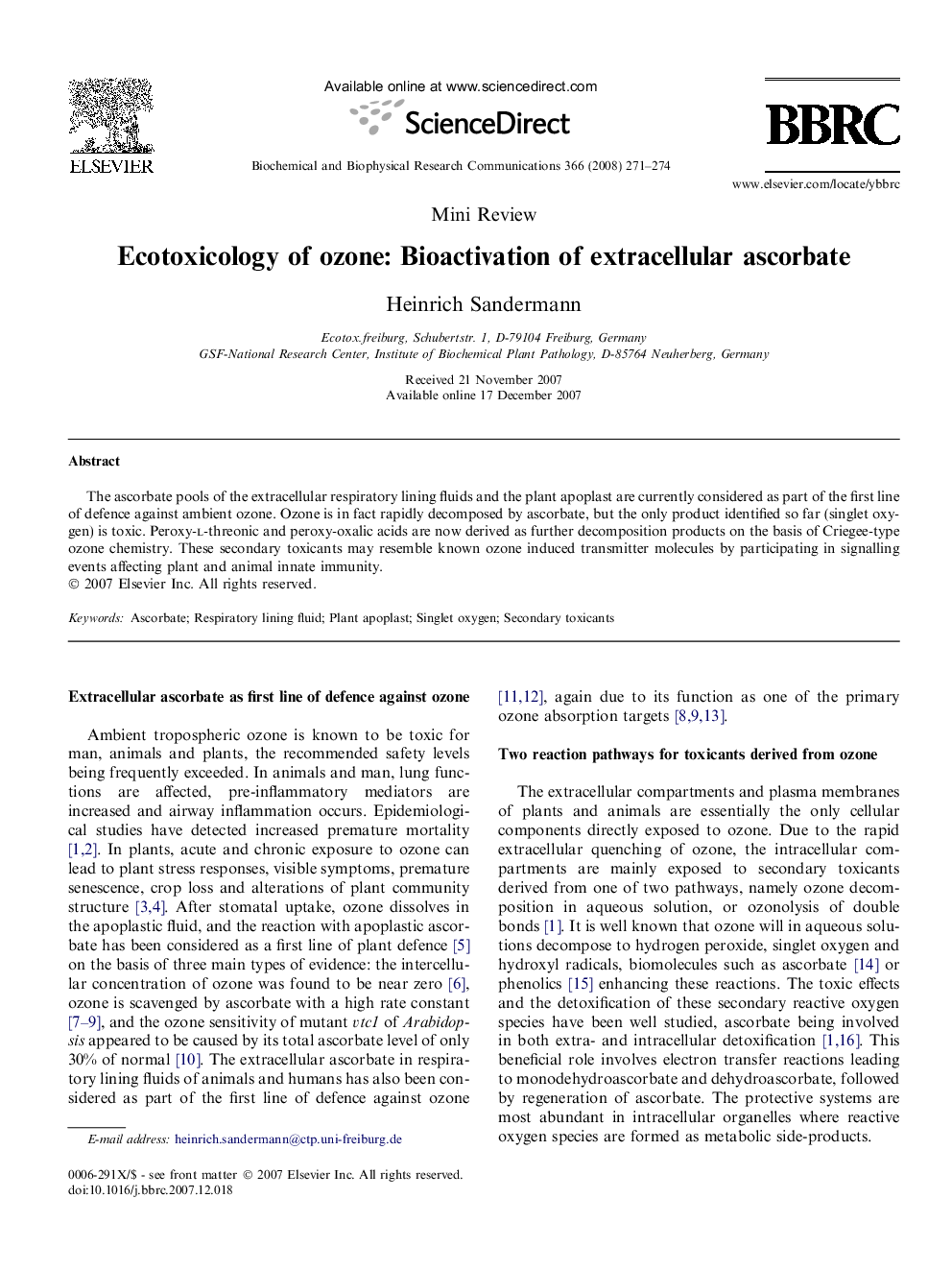 Ecotoxicology of ozone: Bioactivation of extracellular ascorbate