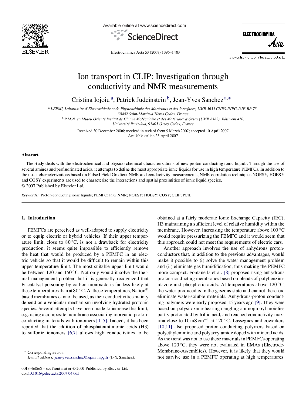 Ion transport in CLIP: Investigation through conductivity and NMR measurements