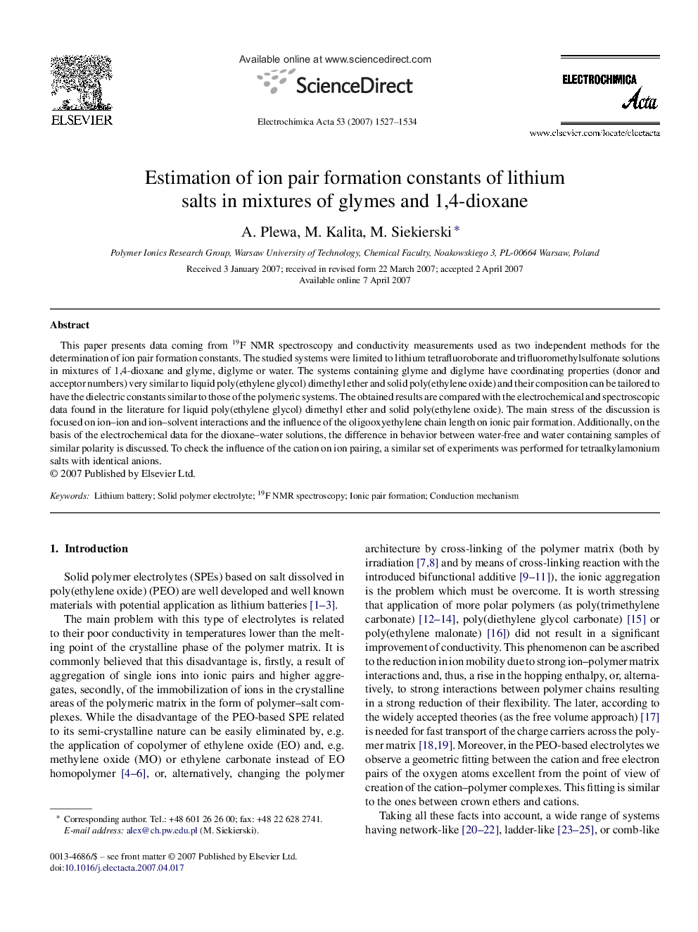 Estimation of ion pair formation constants of lithium salts in mixtures of glymes and 1,4-dioxane