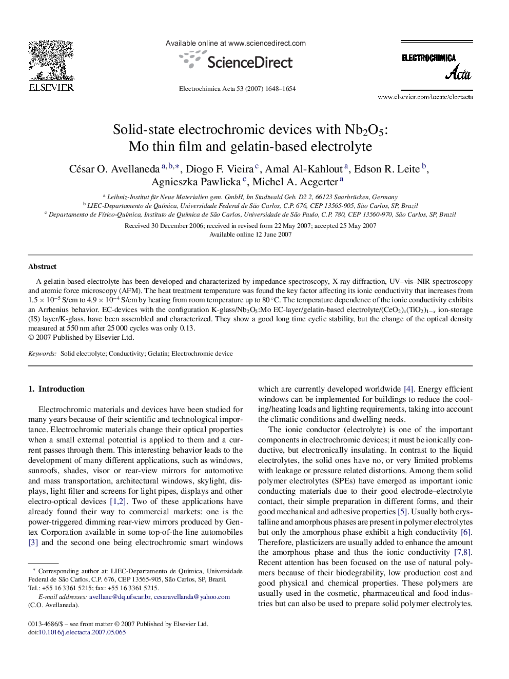 Solid-state electrochromic devices with Nb2O5:Mo thin film and gelatin-based electrolyte