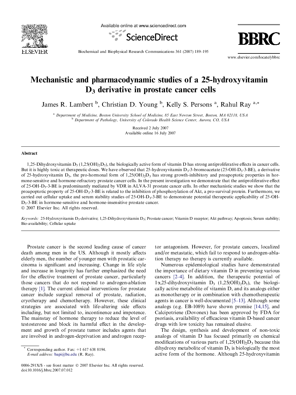 Mechanistic and pharmacodynamic studies of a 25-hydroxyvitamin D3 derivative in prostate cancer cells