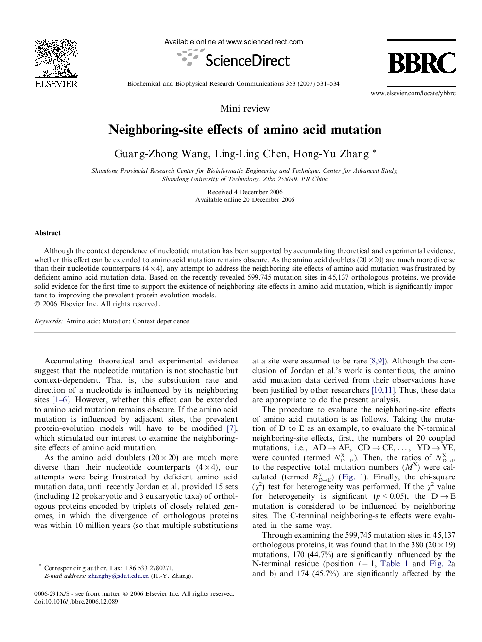 Neighboring-site effects of amino acid mutation