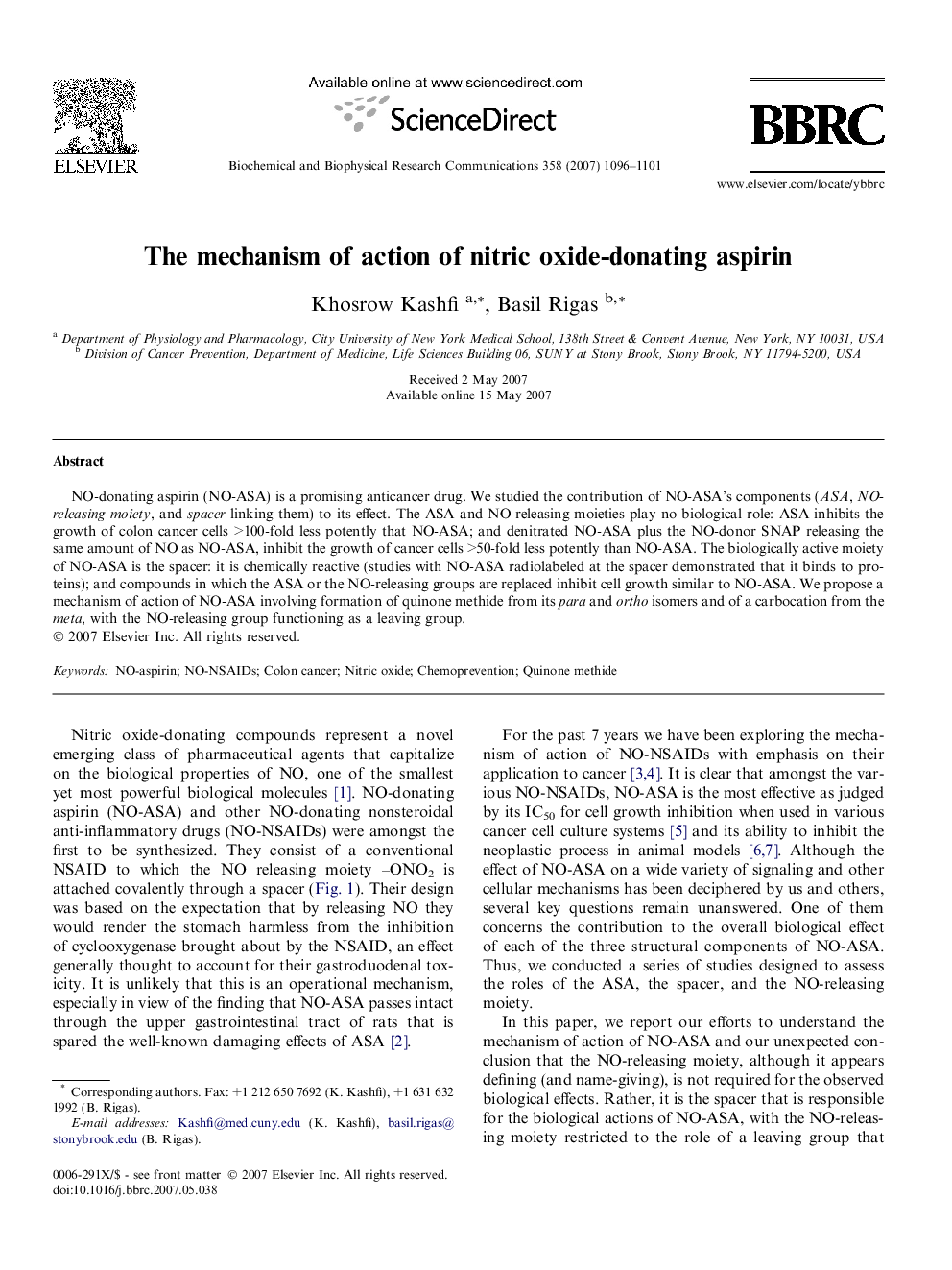 The mechanism of action of nitric oxide-donating aspirin