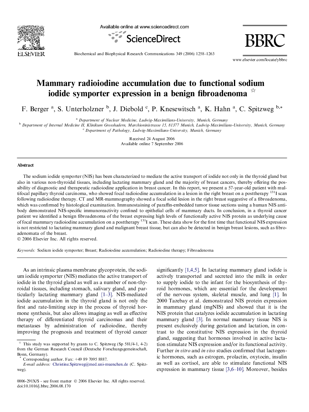 Mammary radioiodine accumulation due to functional sodium iodide symporter expression in a benign fibroadenoma 