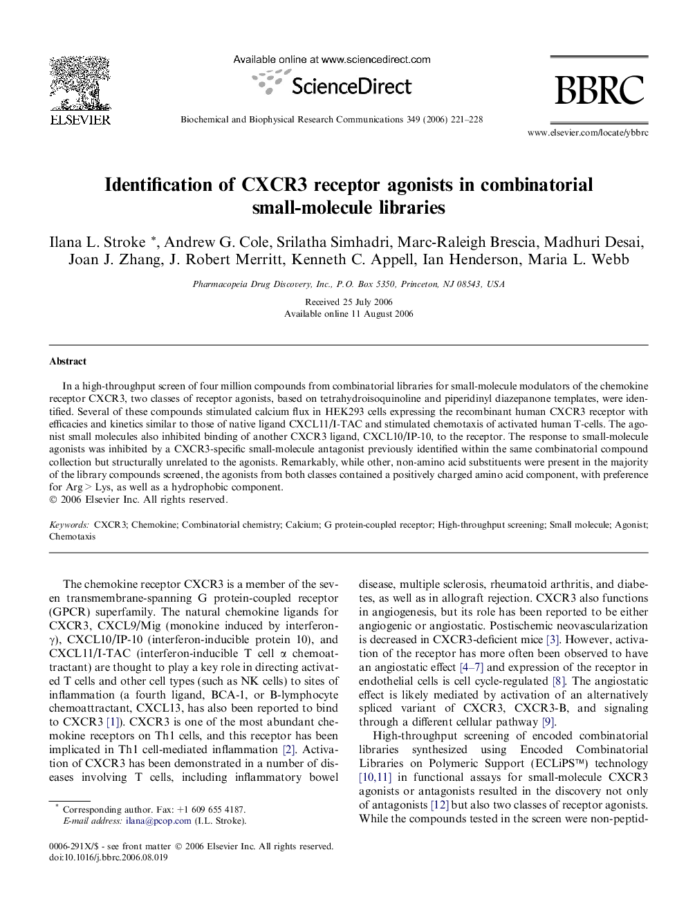 Identification of CXCR3 receptor agonists in combinatorial small-molecule libraries