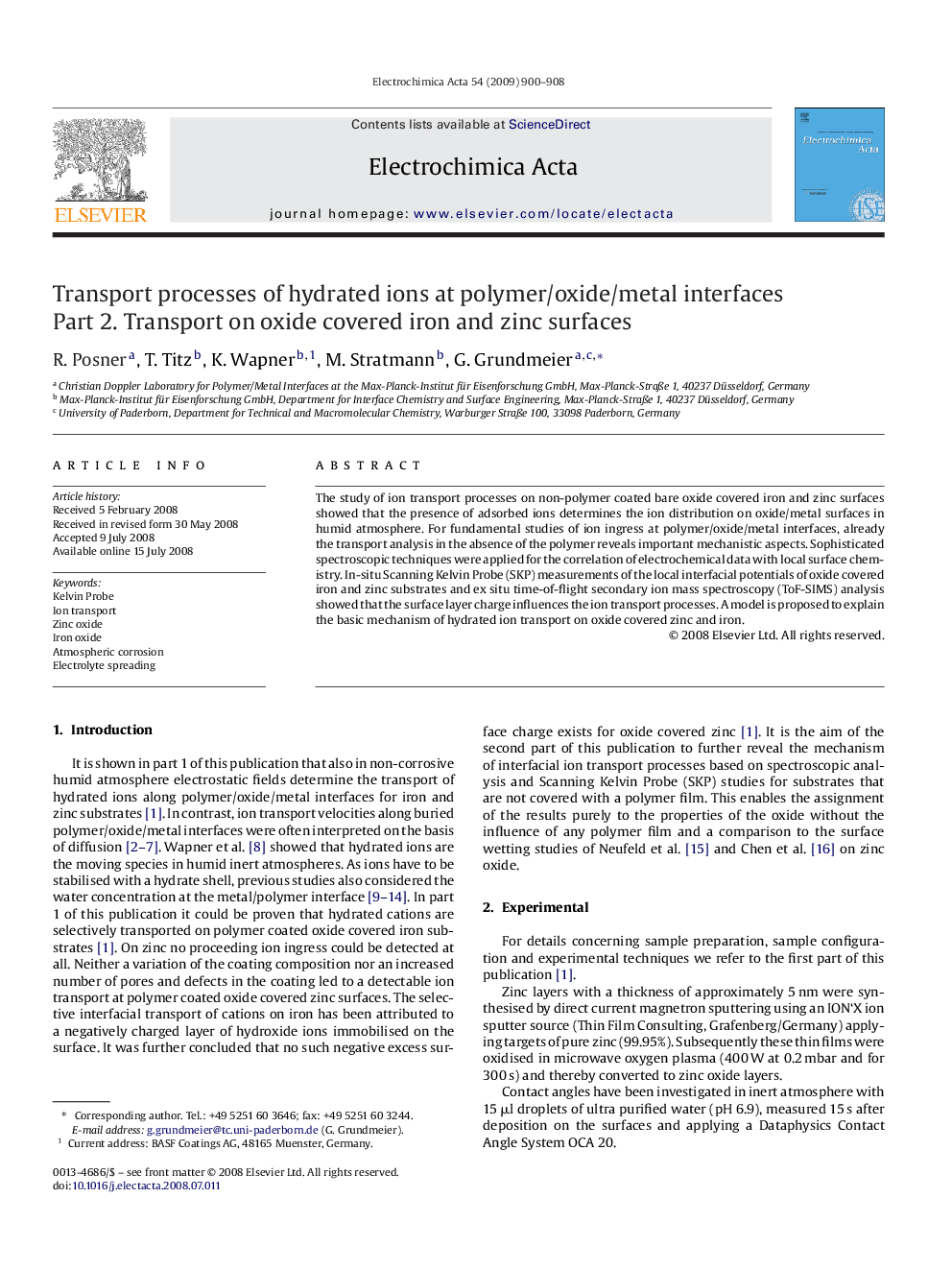 Transport processes of hydrated ions at polymer/oxide/metal interfaces: Part 2. Transport on oxide covered iron and zinc surfaces