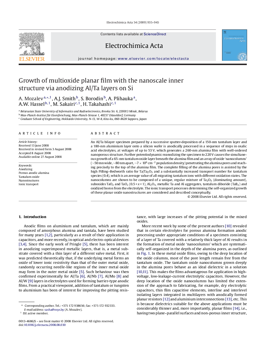 عکس صفحه اول مقاله: Growth of multioxide planar film with the nanoscale inner structure via anodizing Al/Ta layers on Si Growth of multioxide planar film with the nanoscale inner structure via anodizing Al/Ta layers on Si