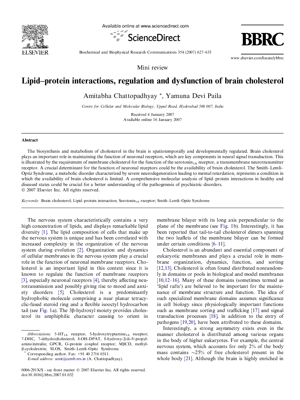 Lipid–protein interactions, regulation and dysfunction of brain cholesterol