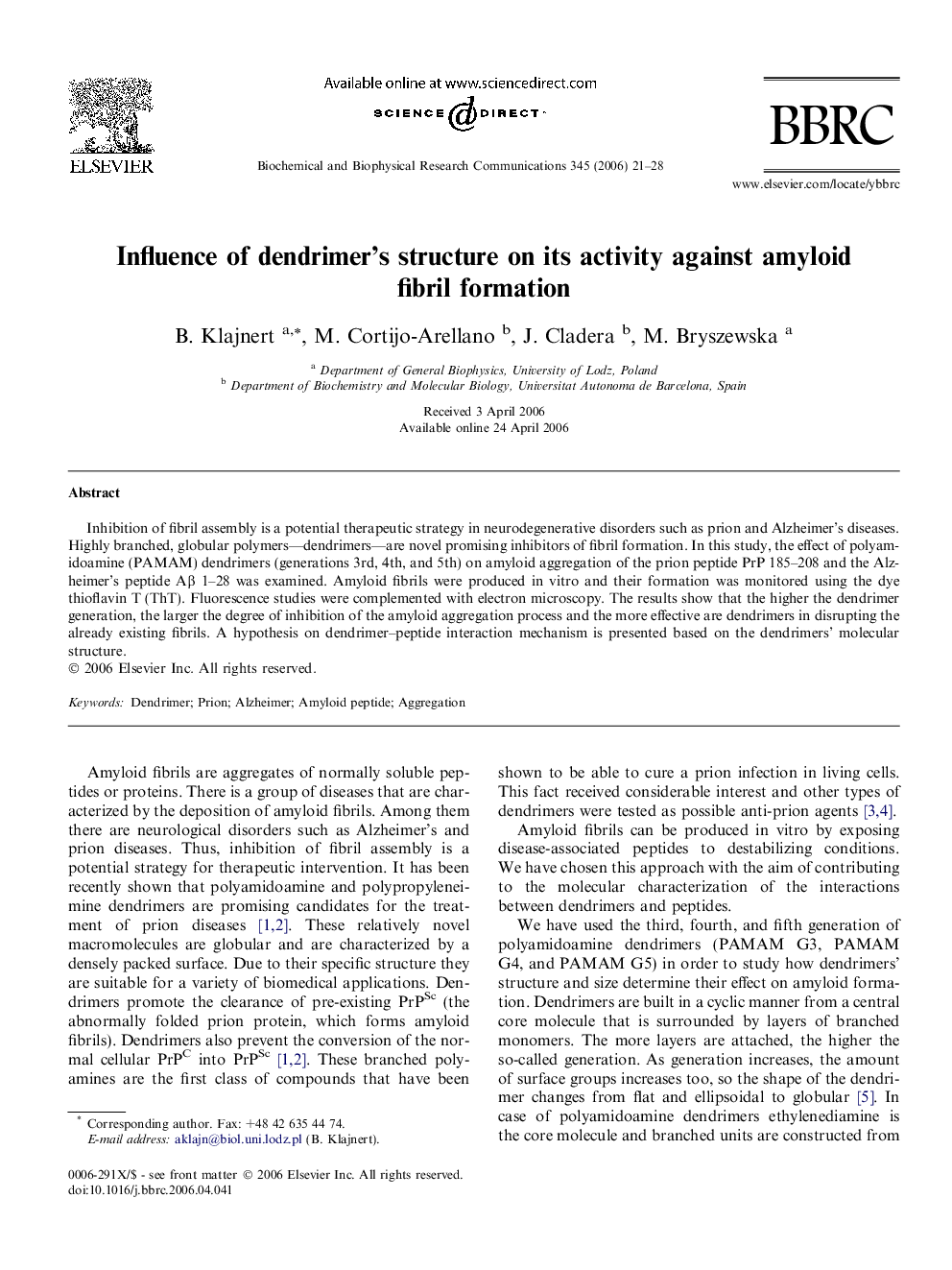 Influence of dendrimer’s structure on its activity against amyloid fibril formation