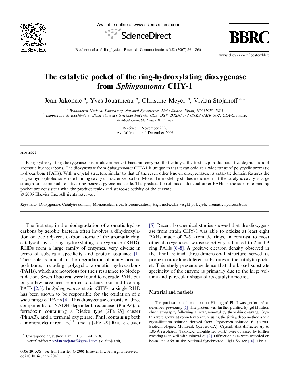 The catalytic pocket of the ring-hydroxylating dioxygenase from Sphingomonas CHY-1