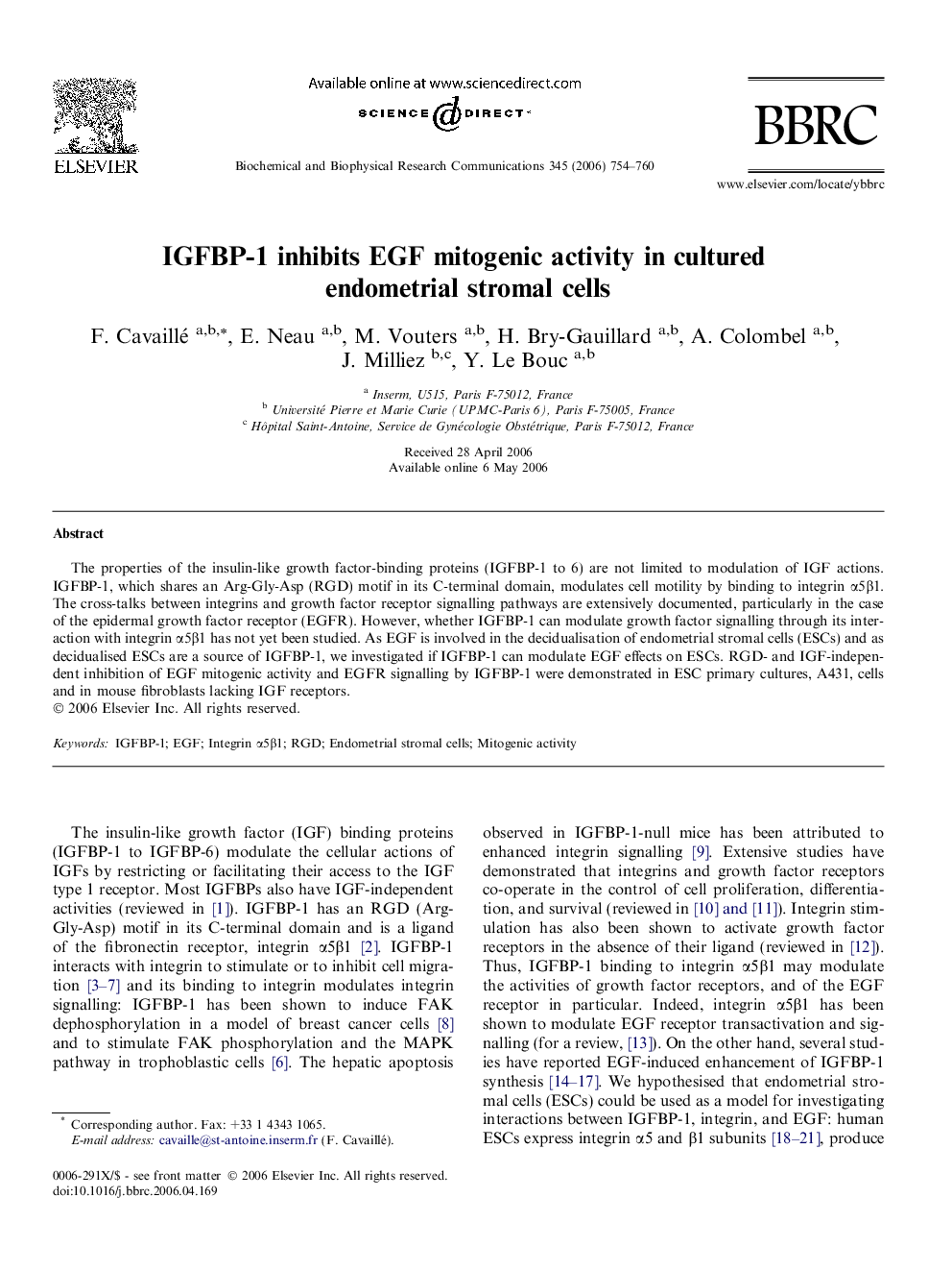 عکس صفحه اول مقاله: IGFBP-1 inhibits EGF mitogenic activity in cultured endometrial stromal cells IGFBP-1 inhibits EGF mitogenic activity in cultured endometrial stromal cells