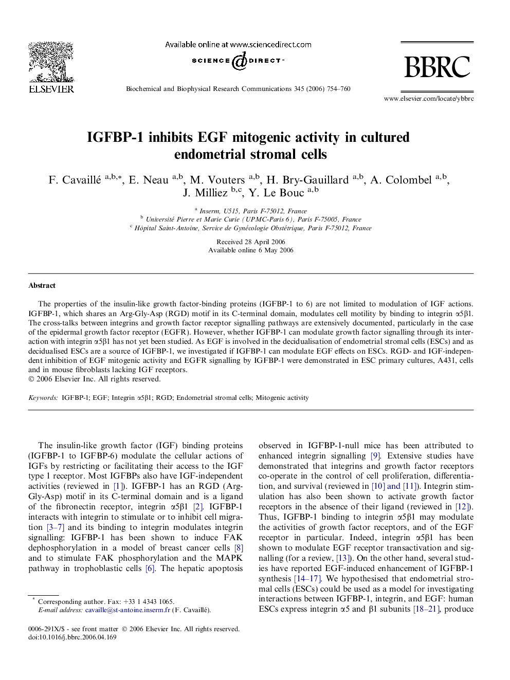 IGFBP-1 inhibits EGF mitogenic activity in cultured endometrial stromal cells