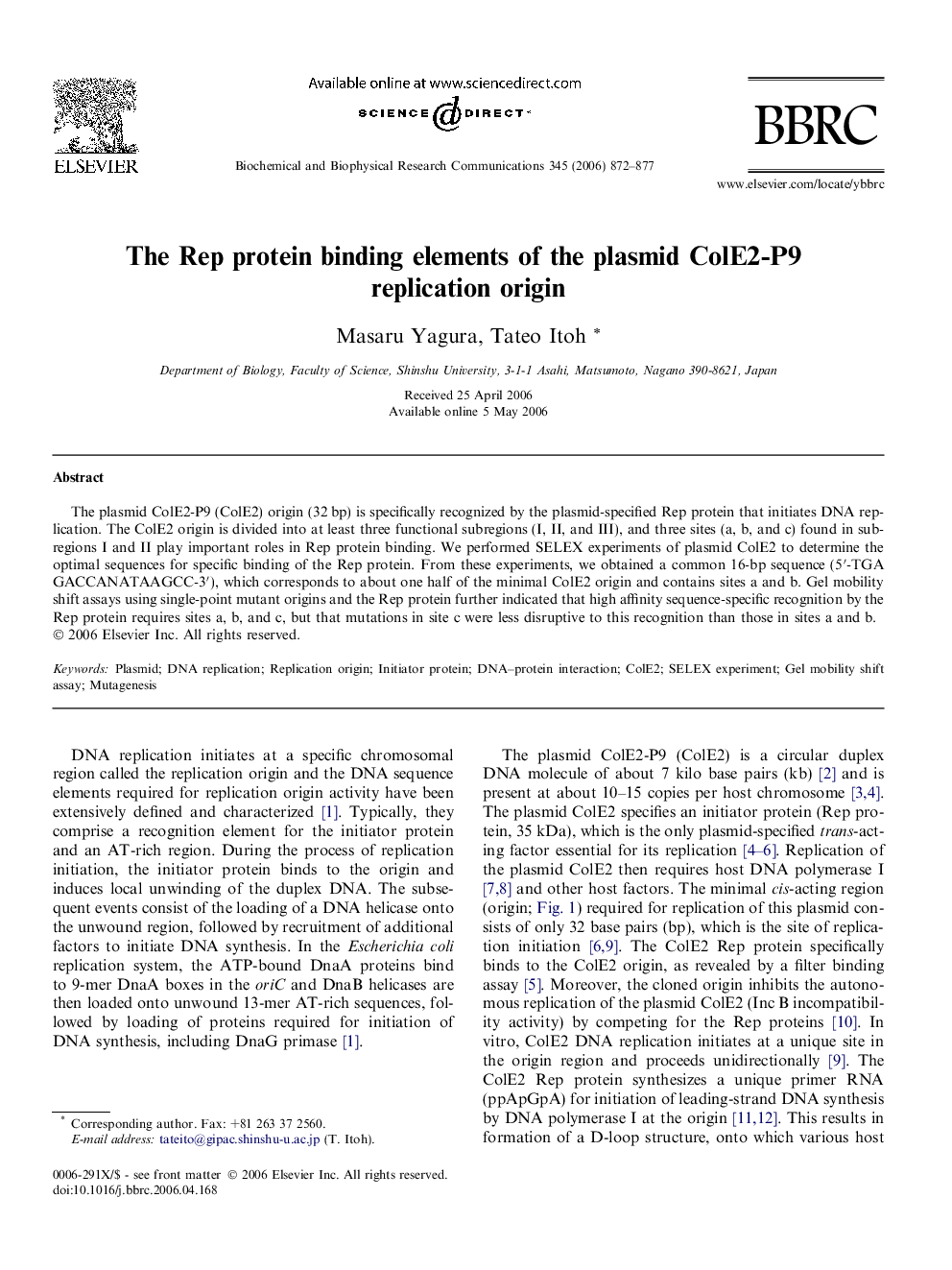 The Rep protein binding elements of the plasmid ColE2-P9 replication origin