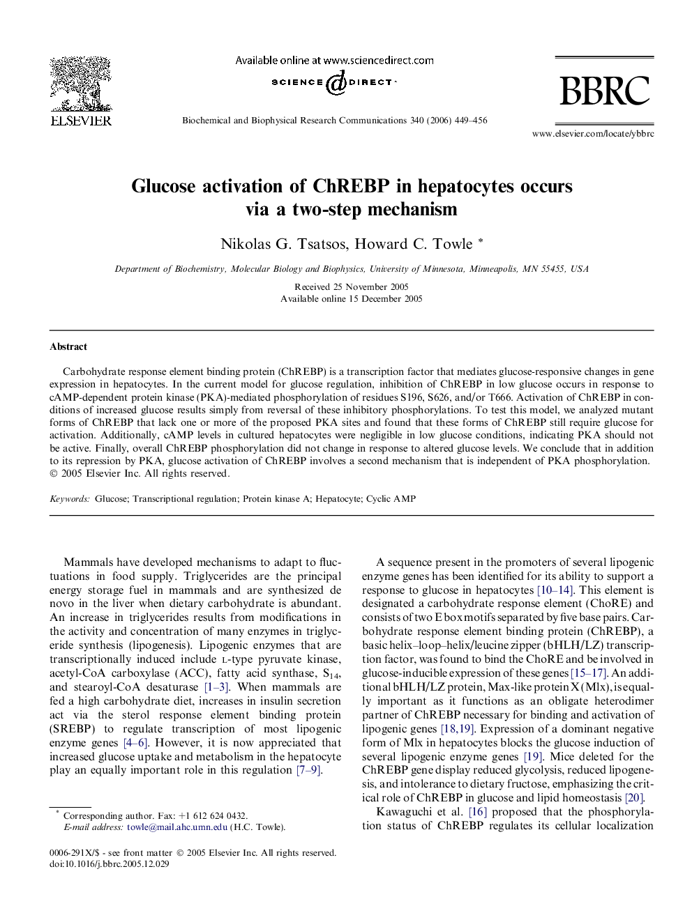 عکس صفحه اول مقاله: Glucose activation of ChREBP in hepatocytes occurs via a two-step mechanism Glucose activation of ChREBP in hepatocytes occurs via a two-step mechanism
