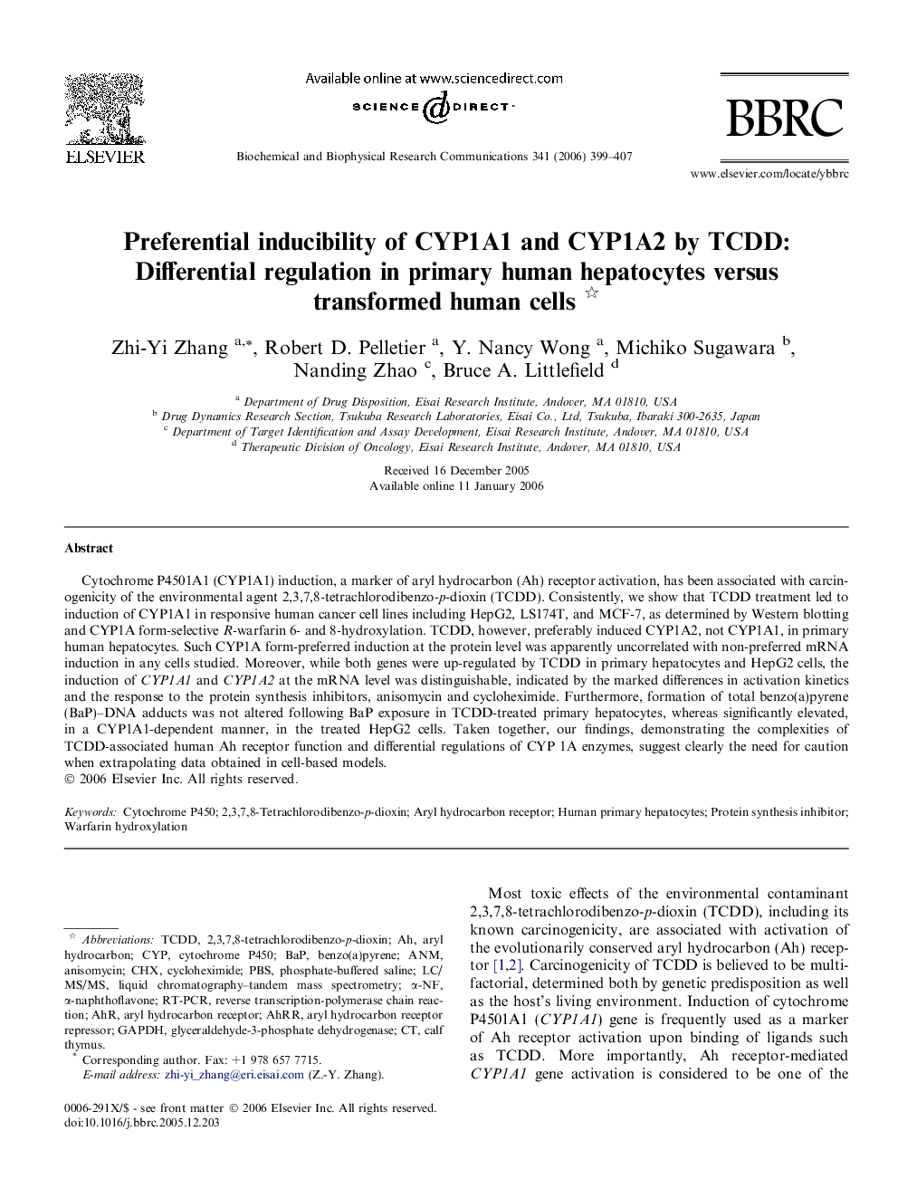 Preferential inducibility of CYP1A1 and CYP1A2 by TCDD: Differential regulation in primary human hepatocytes versus transformed human cells 