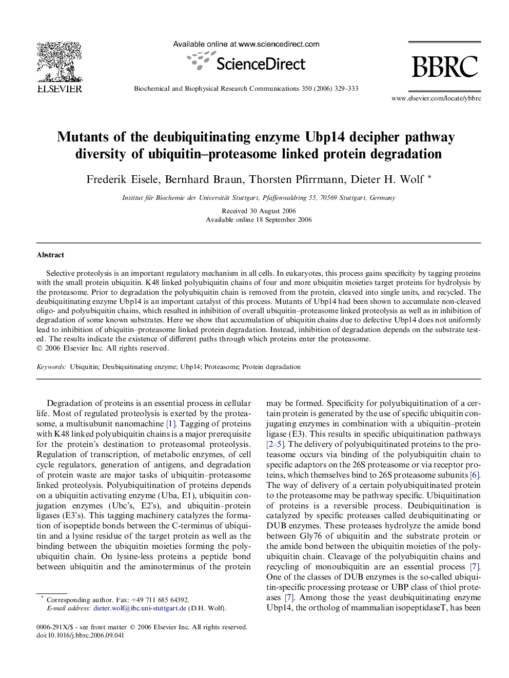 عکس صفحه اول مقاله: Mutants of the deubiquitinating enzyme Ubp14 decipher pathway diversity of ubiquitin–proteasome linked protein degradation Mutants of the deubiquitinating enzyme Ubp14 decipher pathway diversity of ubiquitin–proteasome linked protein degradation