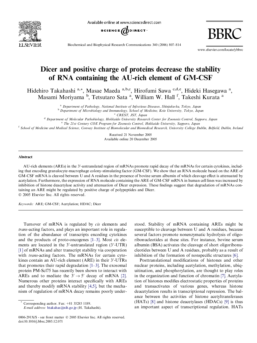 Dicer and positive charge of proteins decrease the stability of RNA containing the AU-rich element of GM-CSF