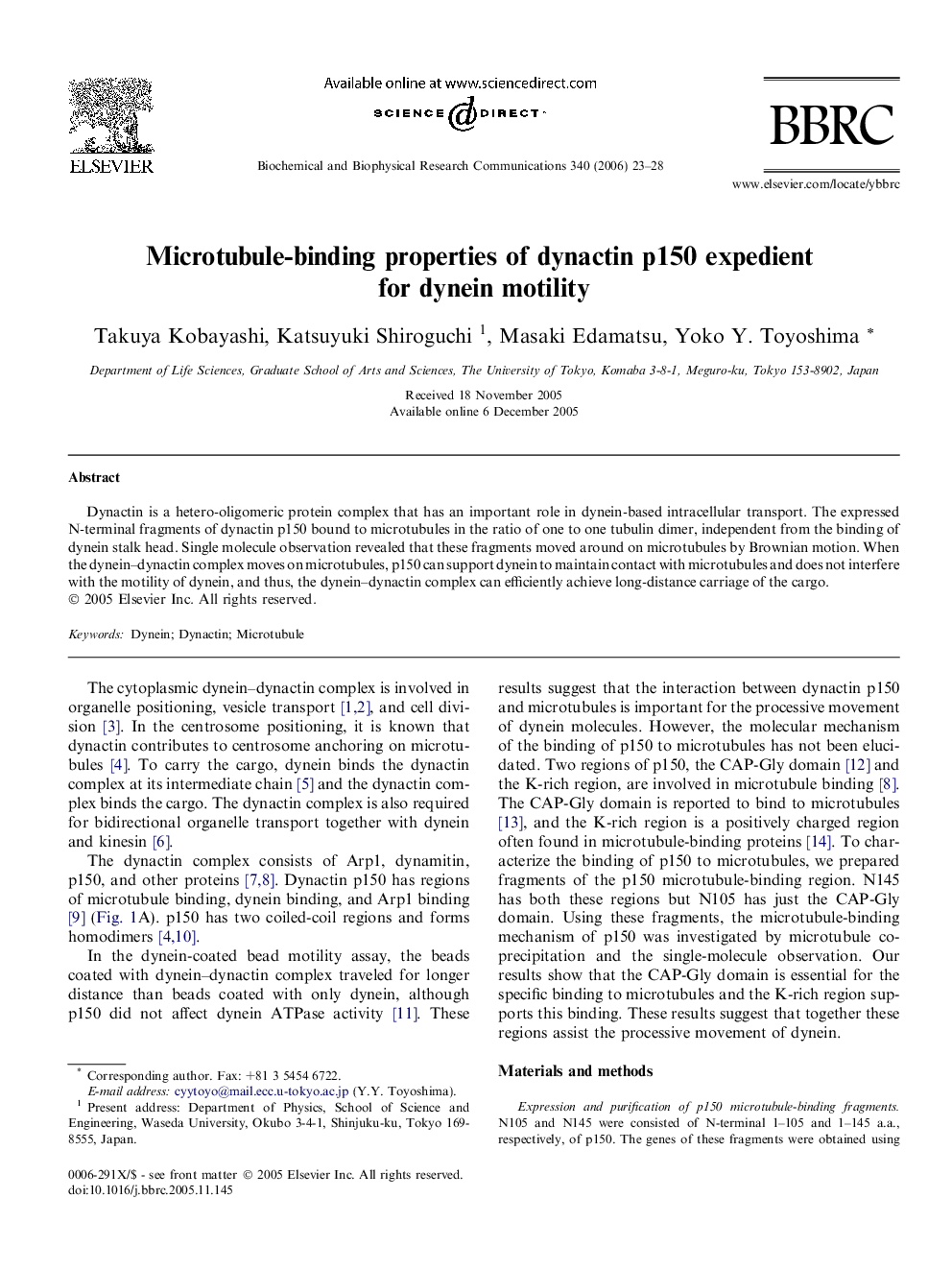 Microtubule-binding properties of dynactin p150 expedient for dynein motility