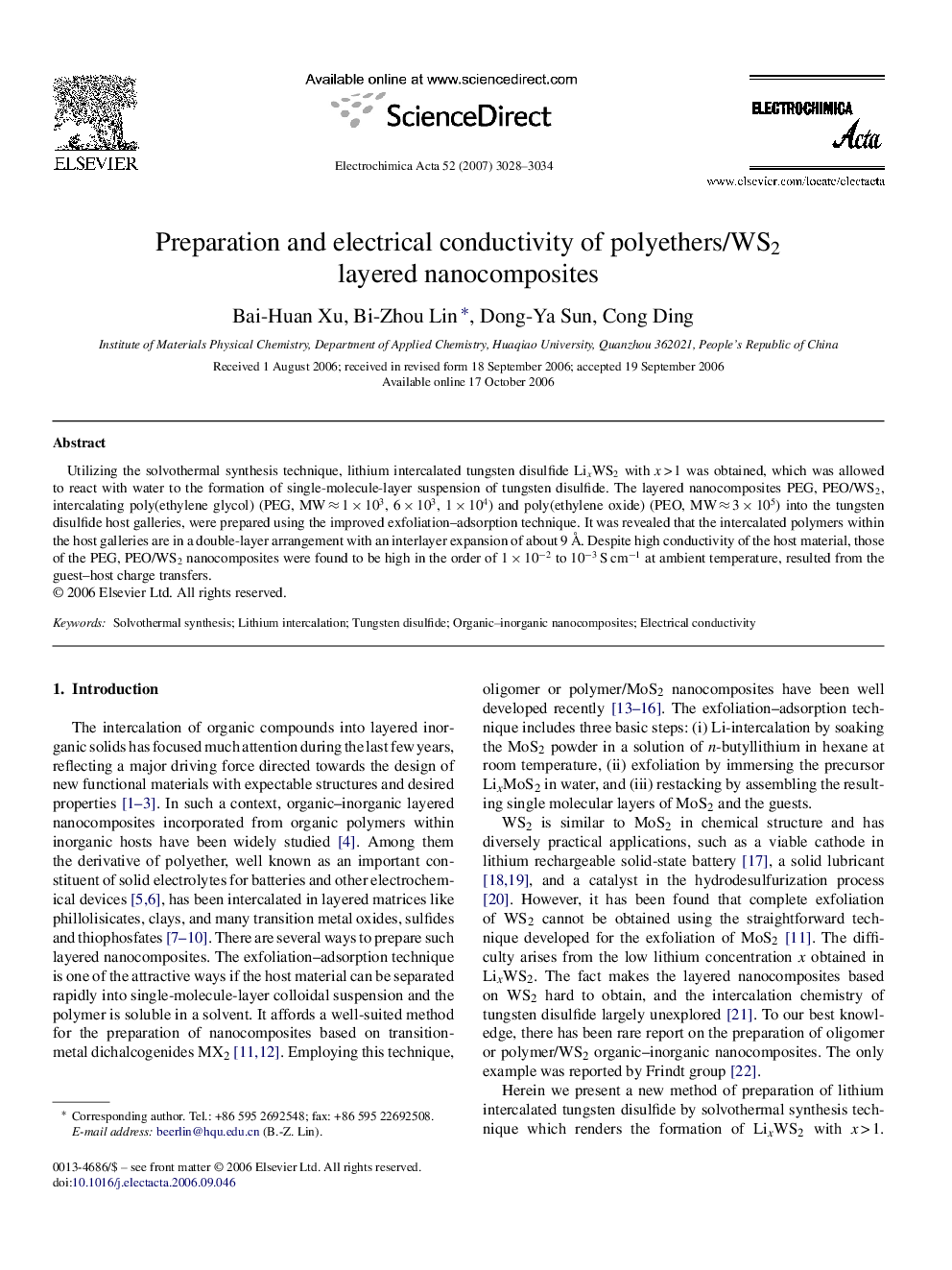 Preparation and electrical conductivity of polyethers/WS2 layered nanocomposites