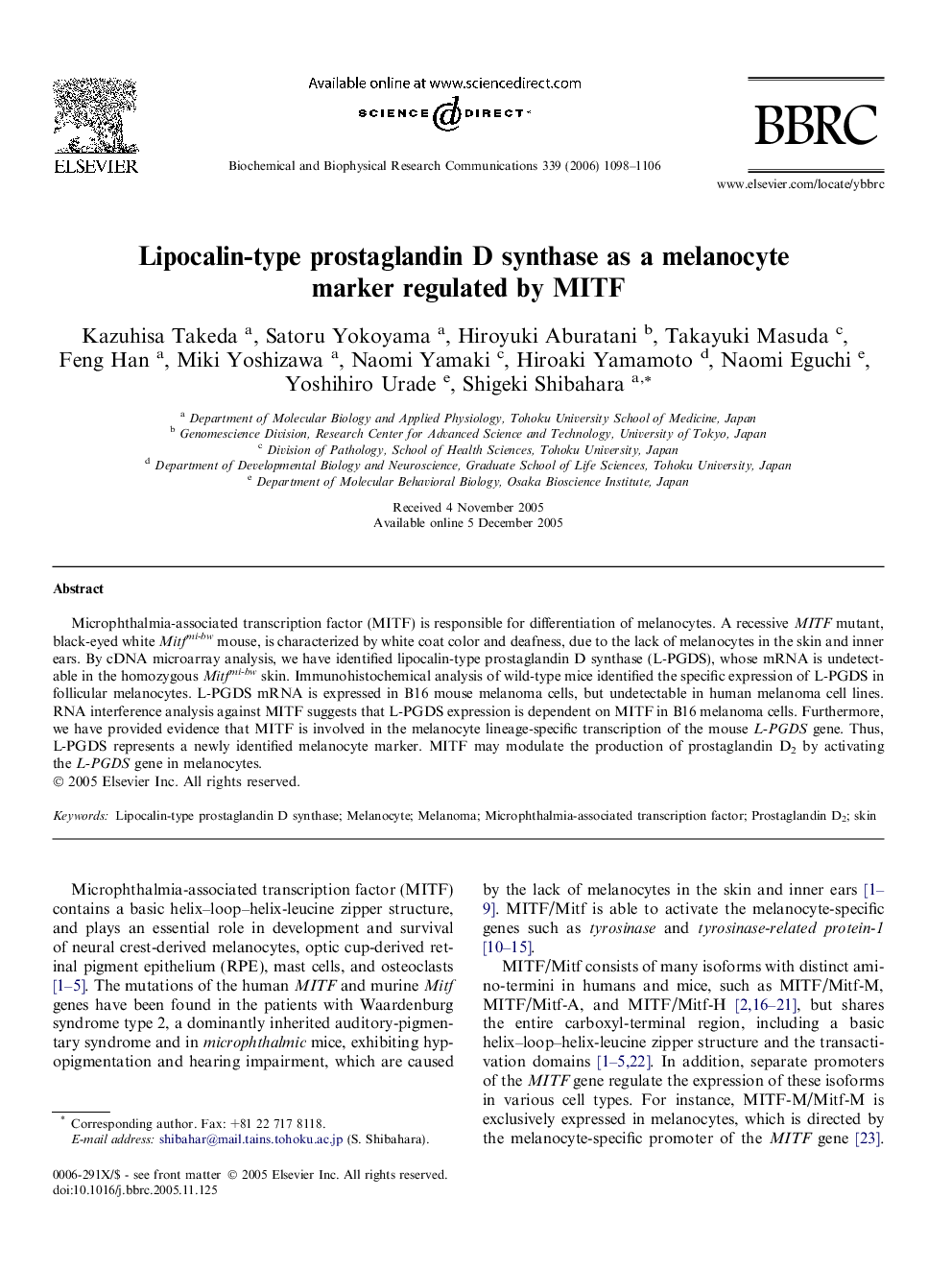 Lipocalin-type prostaglandin D synthase as a melanocyte marker regulated by MITF