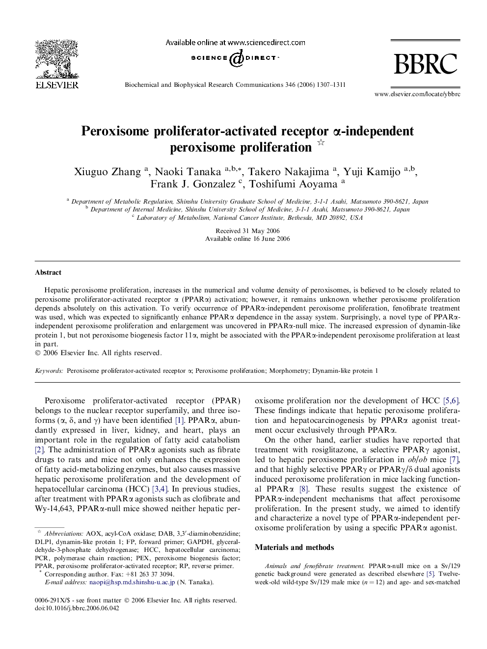 Peroxisome proliferator-activated receptor α-independent peroxisome proliferation 