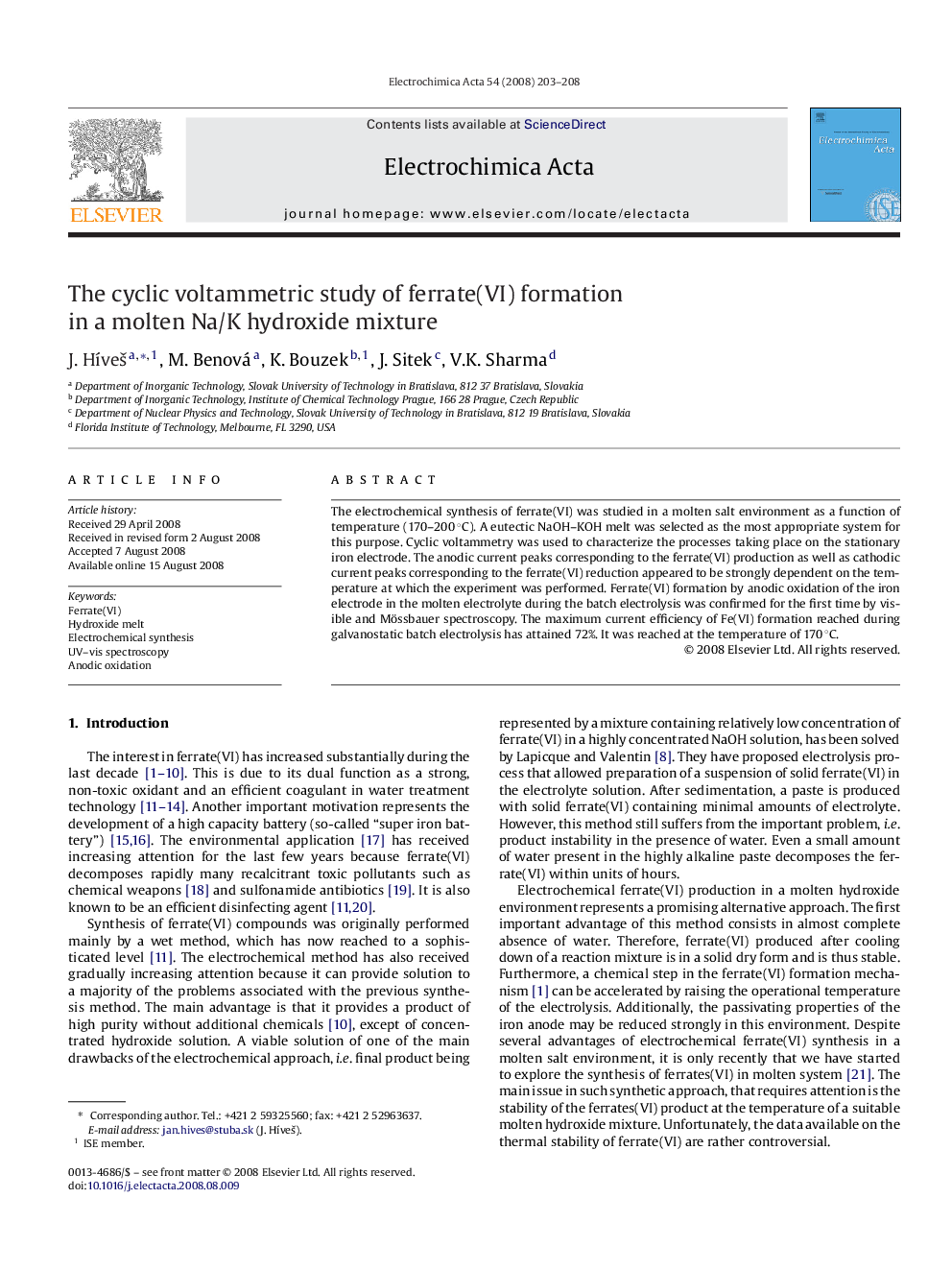 The cyclic voltammetric study of ferrate(VI) formation in a molten Na/K hydroxide mixture