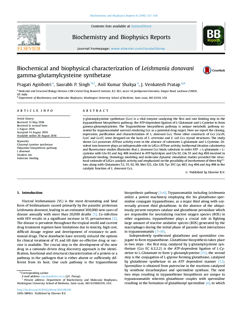 Biochemical and biophysical characterization of Leishmania donovani gamma-glutamylcysteine synthetase