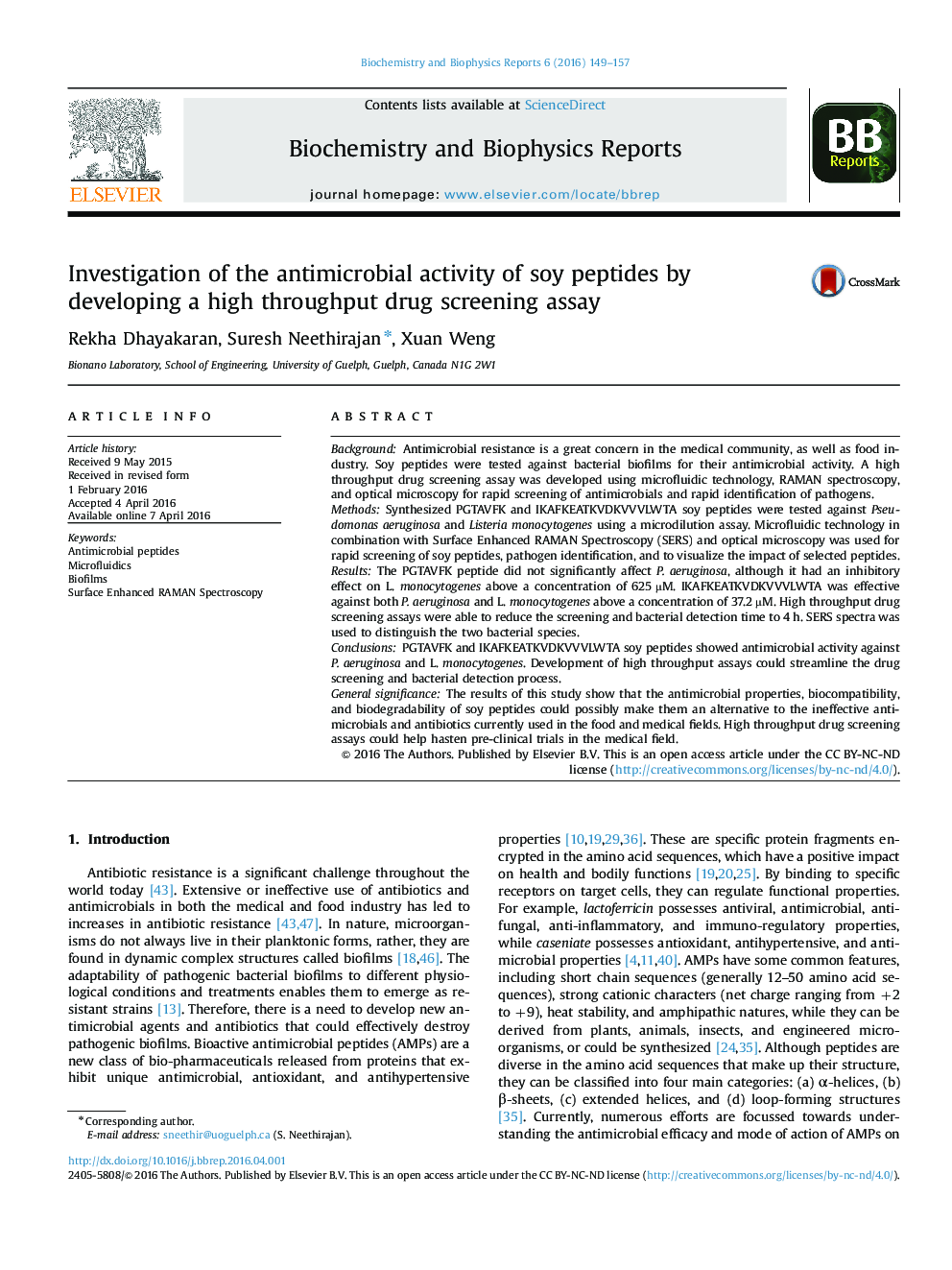 Investigation of the antimicrobial activity of soy peptides by developing a high throughput drug screening assay