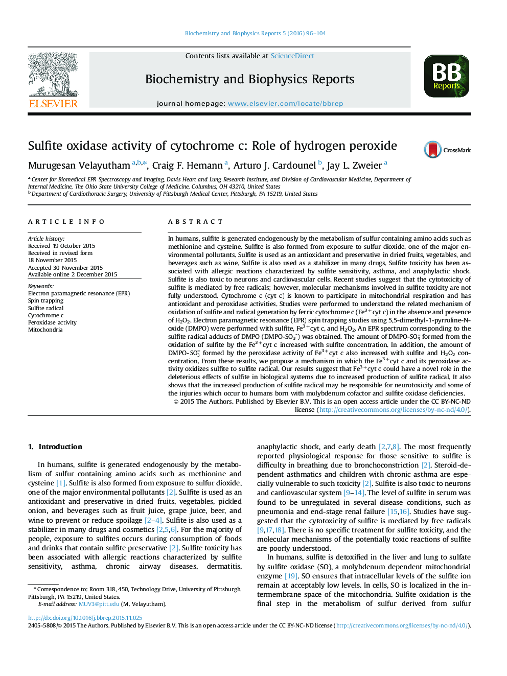 Sulfite oxidase activity of cytochrome c: Role of hydrogen peroxide