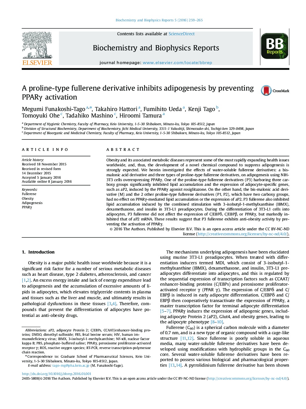 A proline-type fullerene derivative inhibits adipogenesis by preventing PPARγ activation