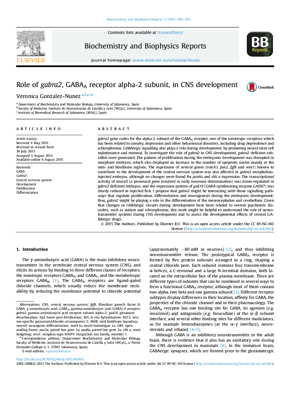 Role of gabra2, GABAA receptor alpha-2 subunit, in CNS development