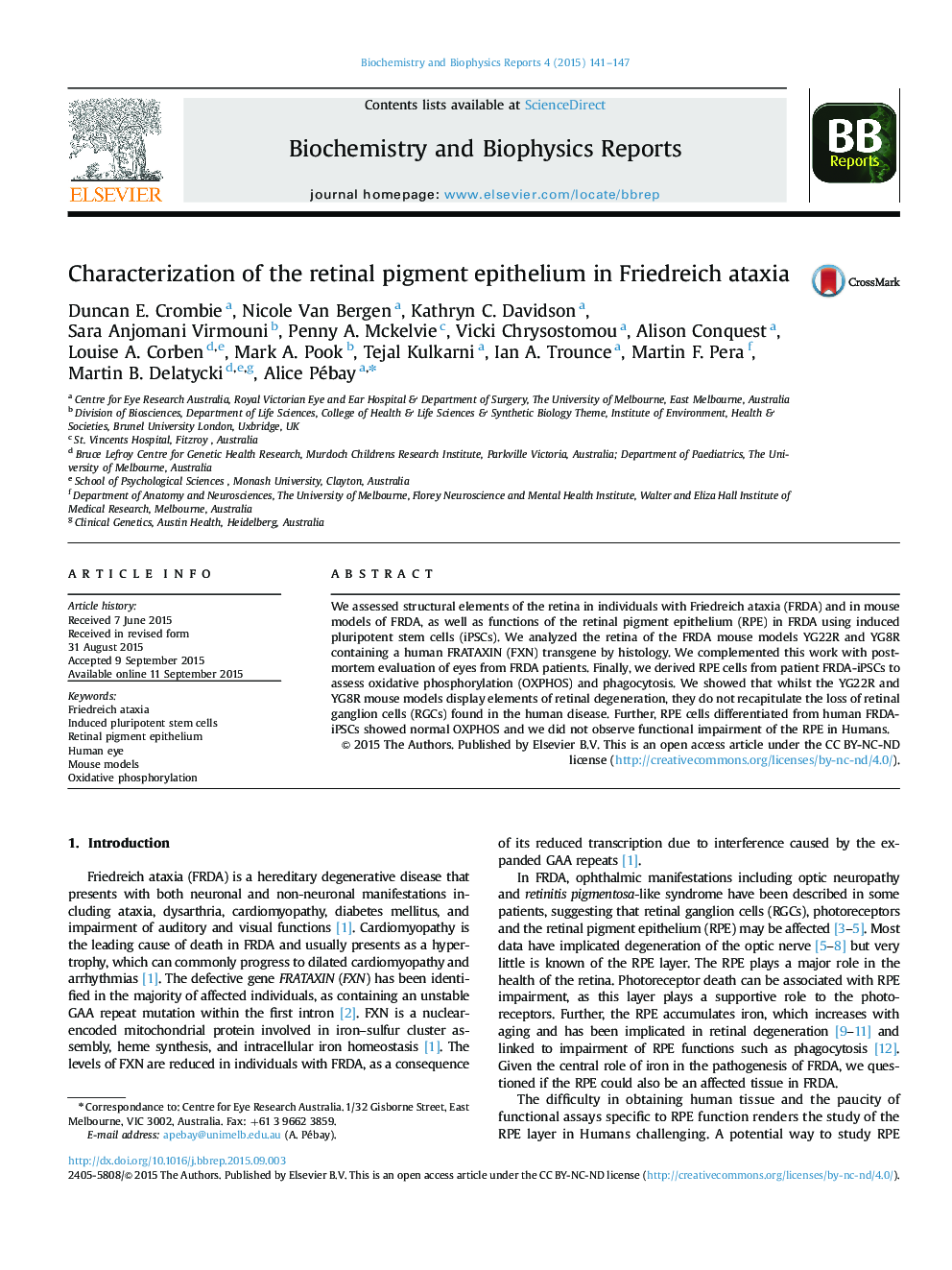 Characterization of the retinal pigment epithelium in Friedreich ataxia