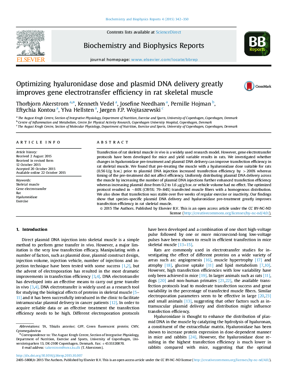 Optimizing hyaluronidase dose and plasmid DNA delivery greatly improves gene electrotransfer efficiency in rat skeletal muscle