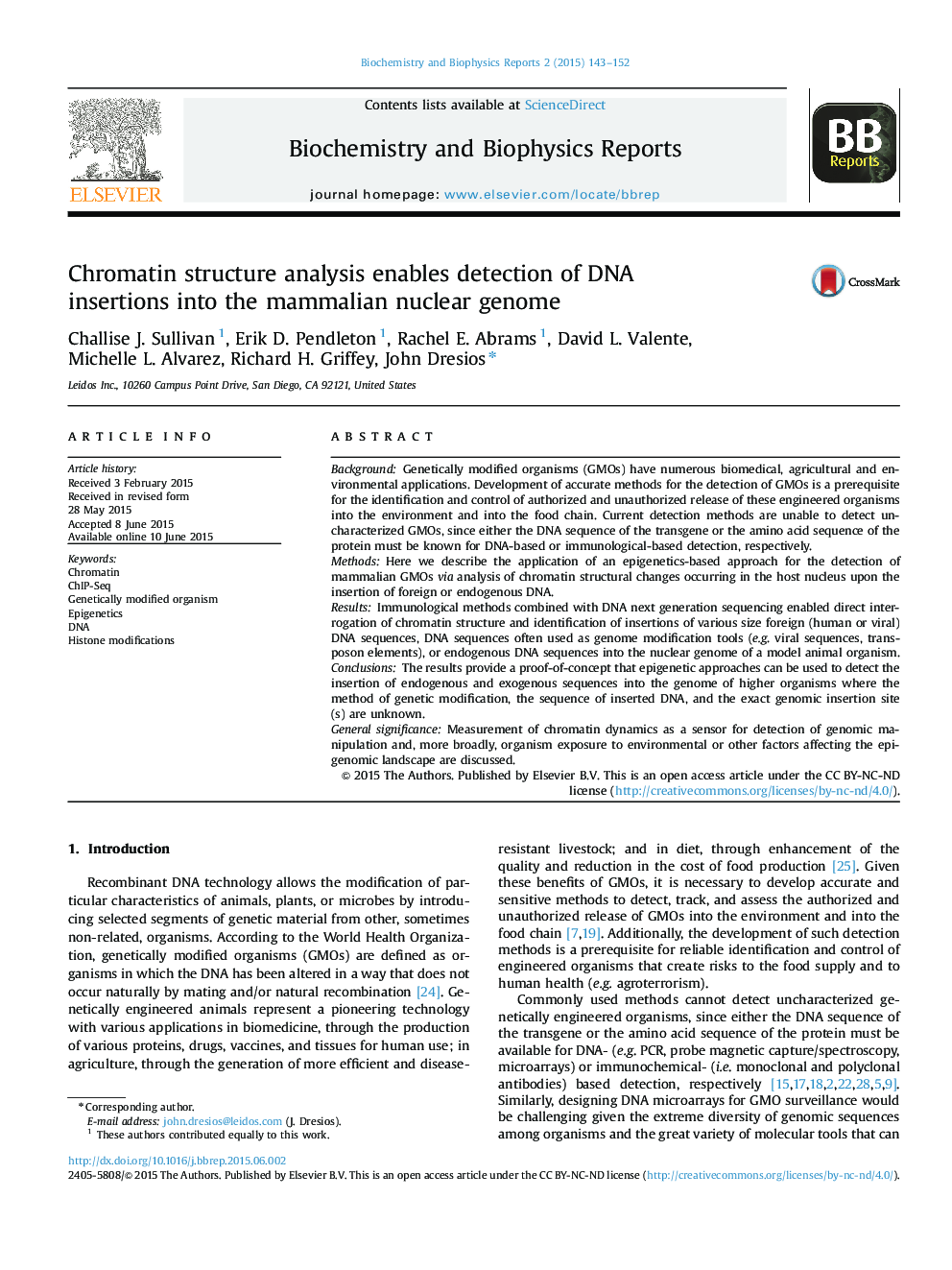 Chromatin structure analysis enables detection of DNA insertions into the mammalian nuclear genome