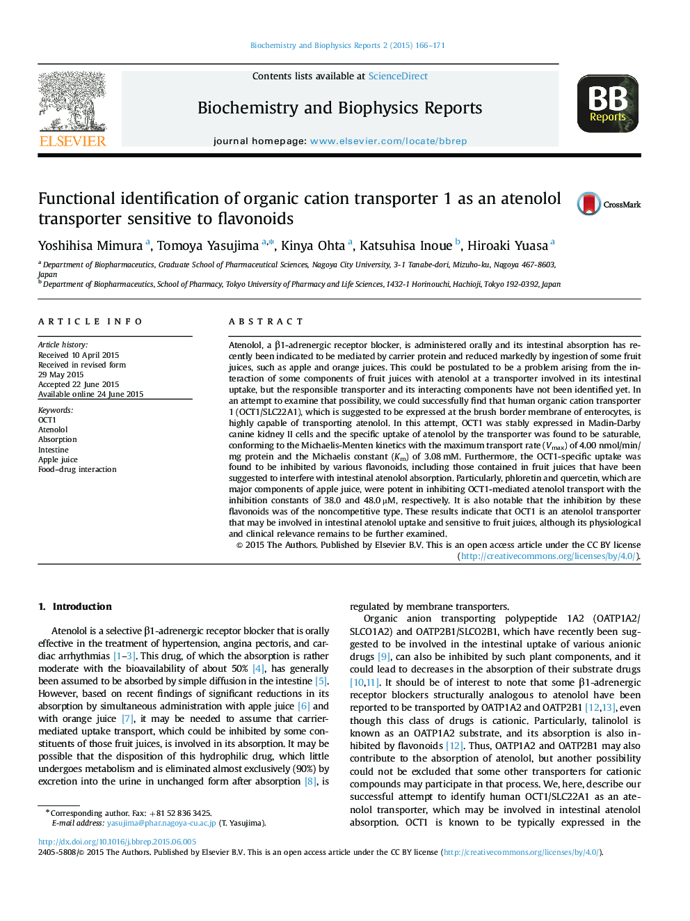 Functional identification of organic cation transporter 1 as an atenolol transporter sensitive to flavonoids