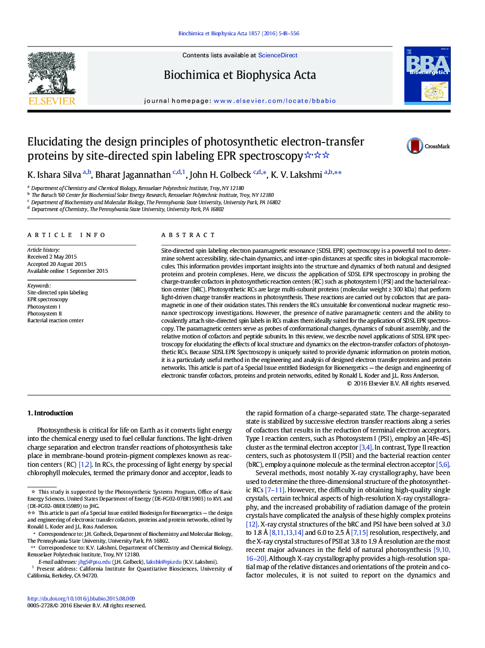 Elucidating the design principles of photosynthetic electron-transfer proteins by site-directed spin labeling EPR spectroscopy 