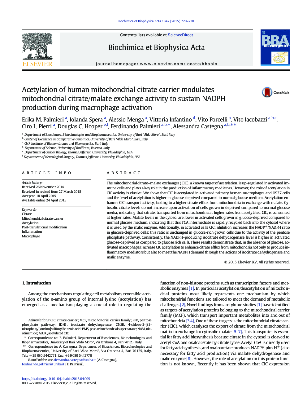 Acetylation of human mitochondrial citrate carrier modulates mitochondrial citrate/malate exchange activity to sustain NADPH production during macrophage activation