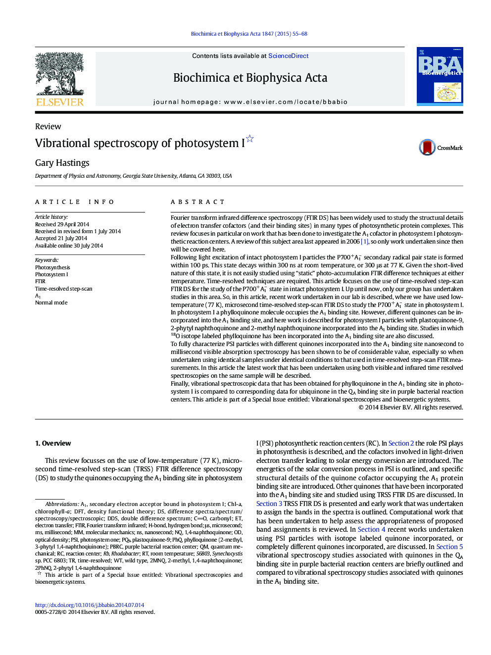 Vibrational spectroscopy of photosystem I