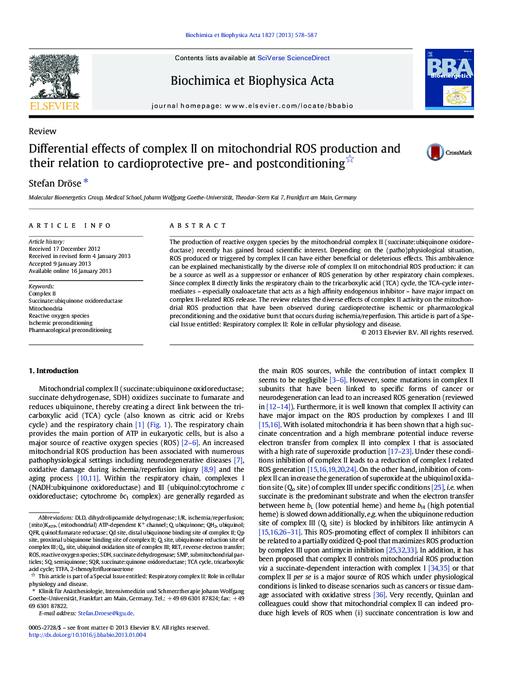 Differential effects of complex II on mitochondrial ROS production and their relation to cardioprotective pre- and postconditioning 