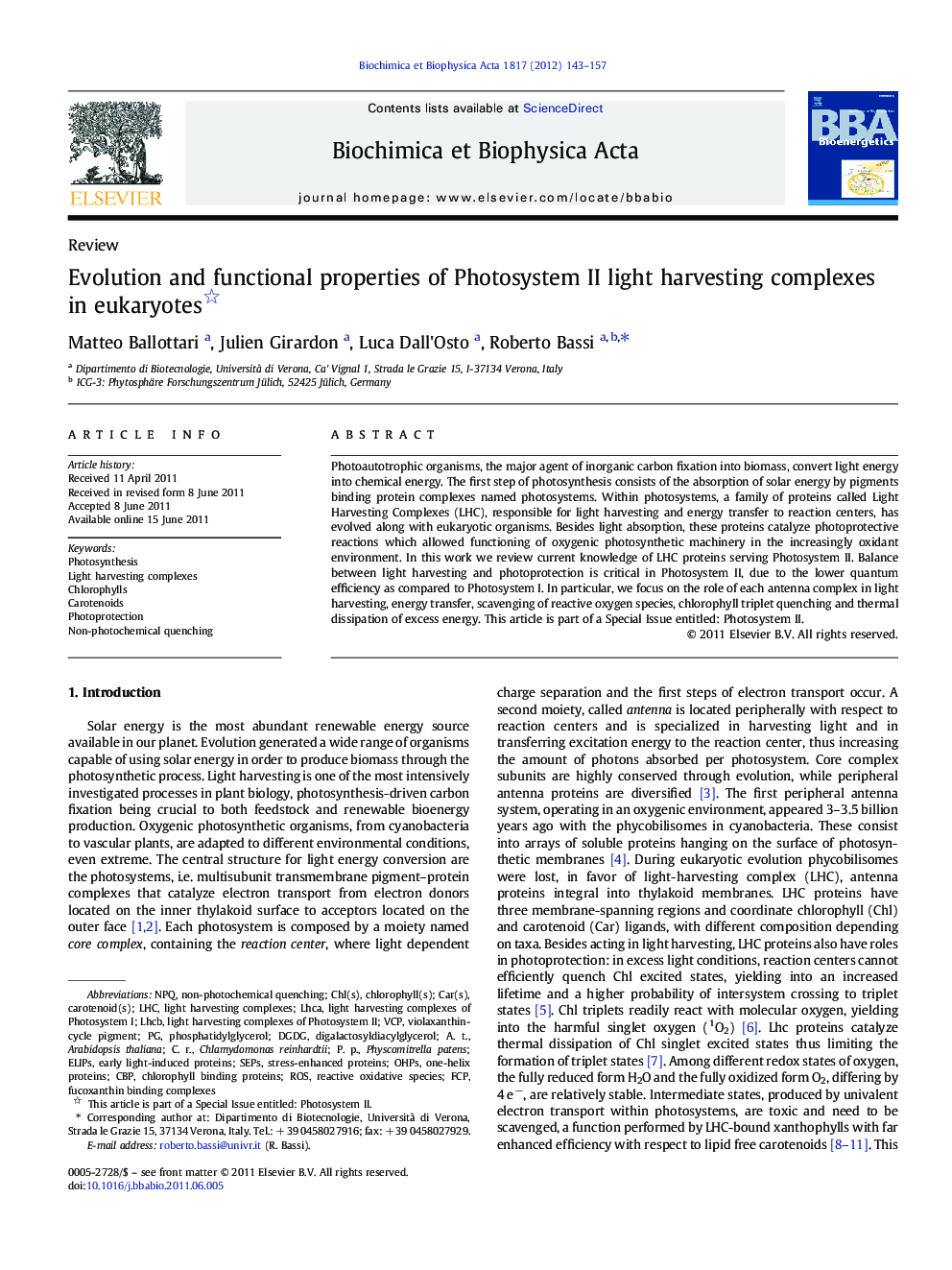 Evolution and functional properties of Photosystem II light harvesting complexes in eukaryotes 