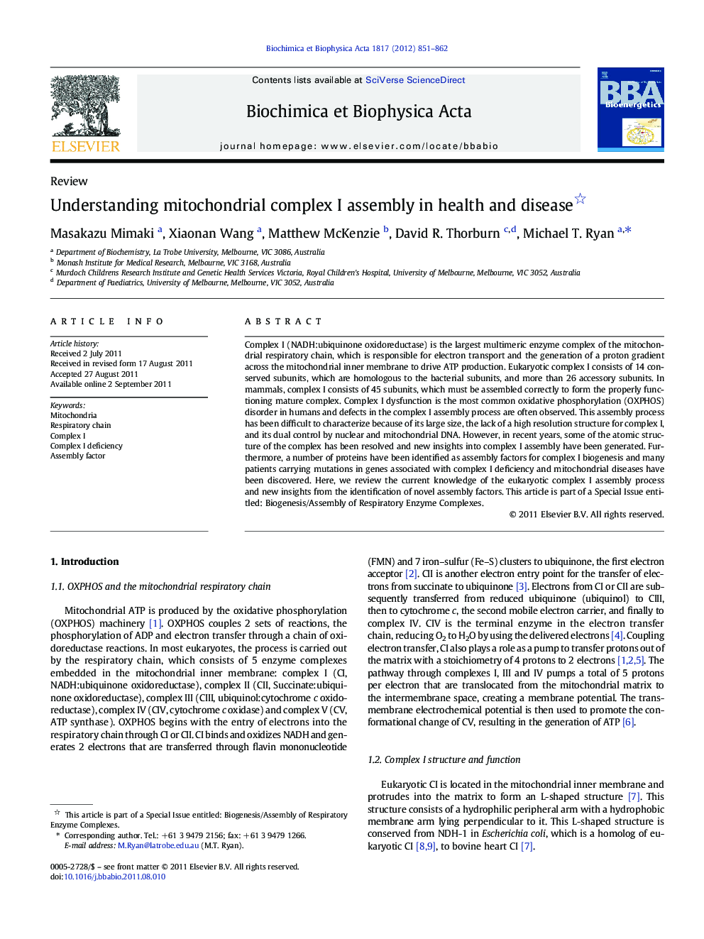 Understanding mitochondrial complex I assembly in health and disease 