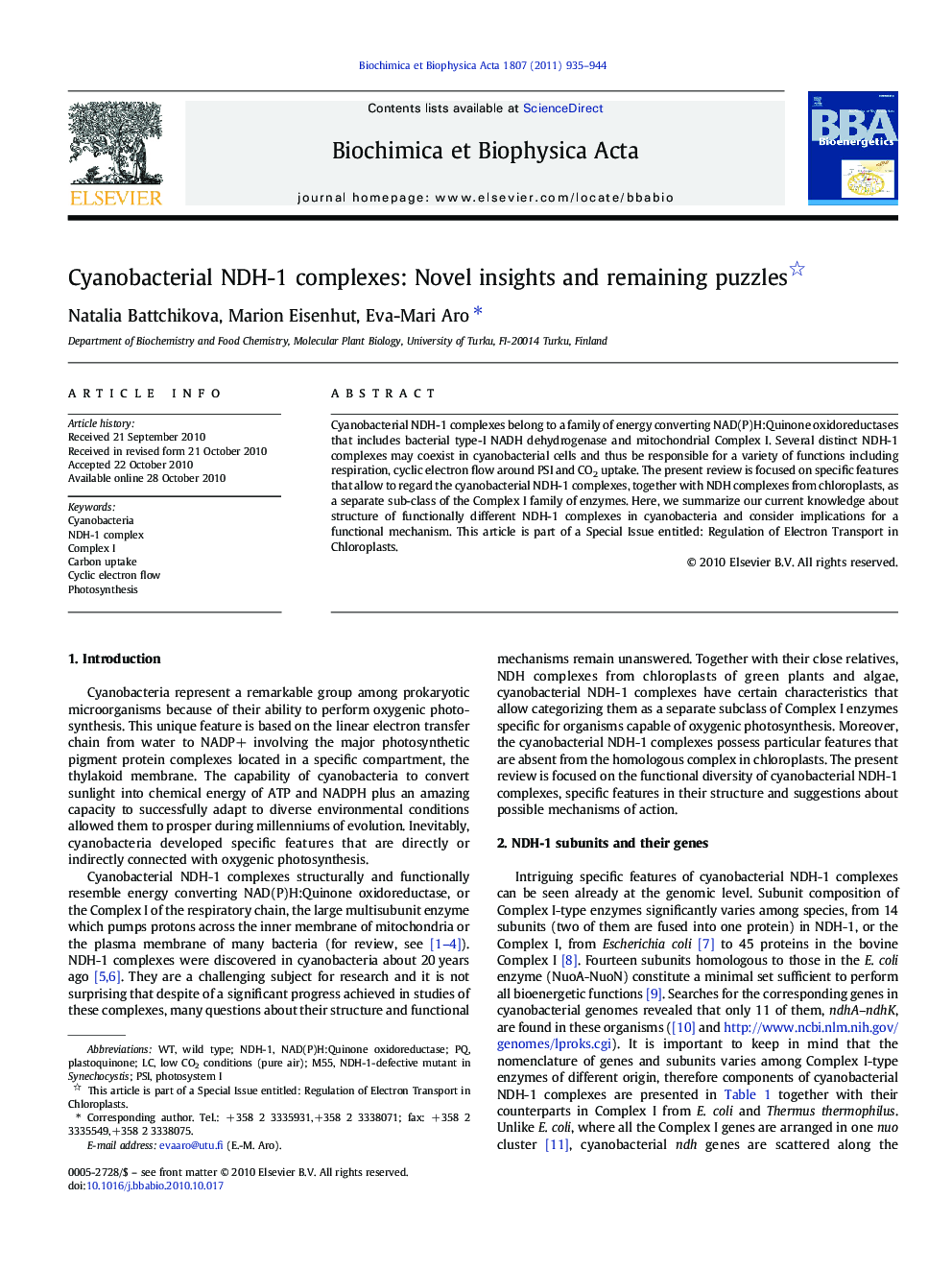 Cyanobacterial NDH-1 complexes: Novel insights and remaining puzzles 